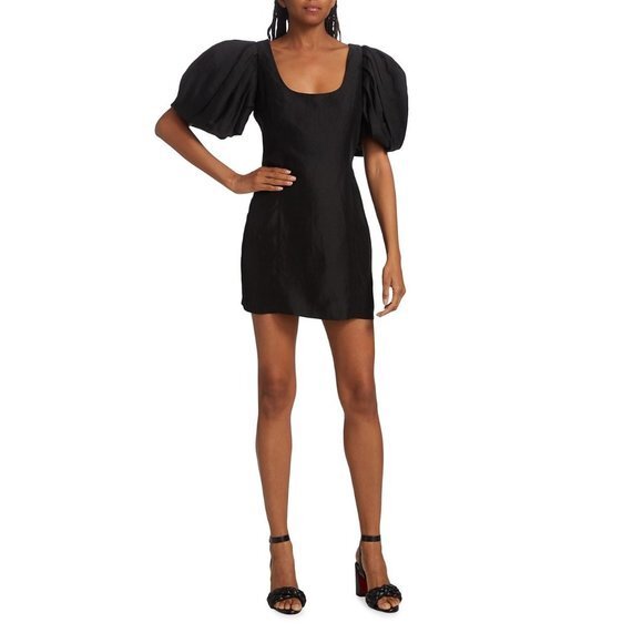 NWOT Frame Puff-Sleeve BLACK LINEN Minidress SIZE S